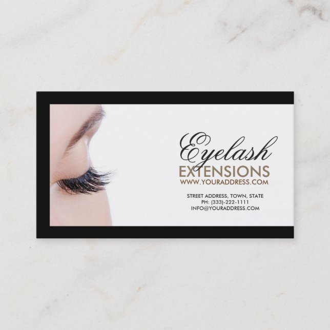 Eyelash Extensions Black Border Simple White Card (Front)