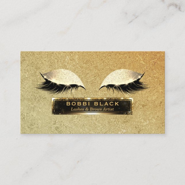 Eyelash Extensions Black Gold Glam Makeup Business Card (Front)