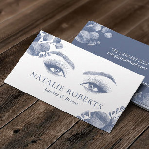 Eyelash Extensions Elegant Blue Botanical Salon Business Card