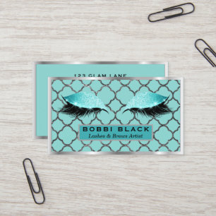 Eyelash Extensions Glitter Makeup Teal Silver Business Card