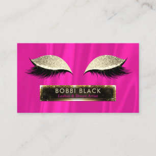 Eyelash Extensions Hot Pink and Gold Glam Makeup Business Card