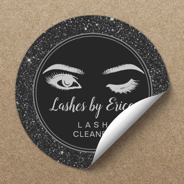 Eyelash Extensions Lash Cleaner Chic Black Glitter Classic Round Sticker (Creator Uploaded)