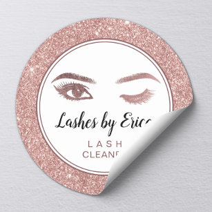 Eyelash Extensions Lash Cleaner Rose Gold Glitter Classic Round Sticker