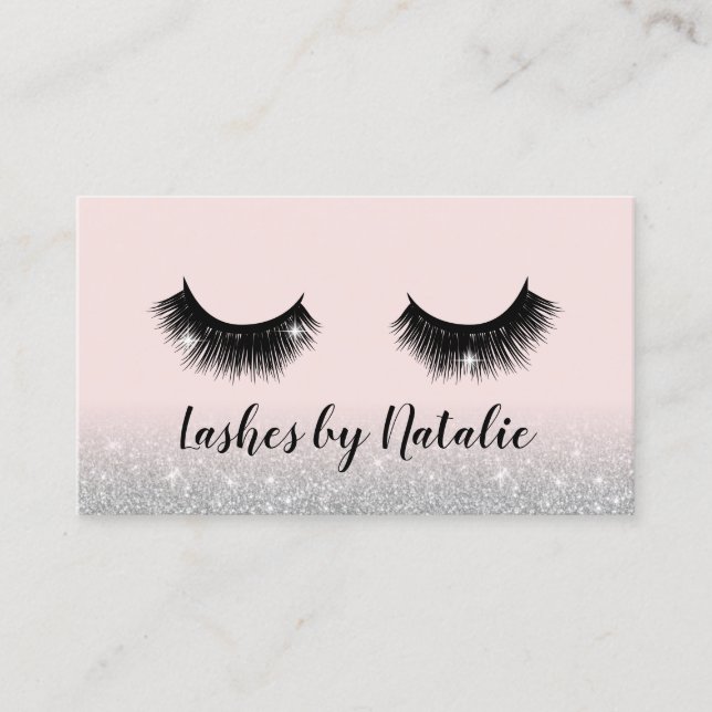 Eyelash Extensions Lash Salon Pink & Silver Ombre Business Card (Front)