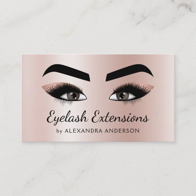 Eyelash Extensions Lashes Glitter Pink Rose Gold Business Card (Front)