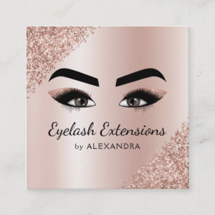 Eyelash Extensions Lashes Glitter Rose Gold Pink Square Business Card
