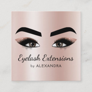 Eyelash Extensions Lashes Glitter Rose Gold Pink Square Business Card