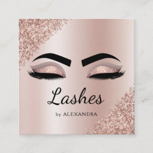 Eyelash Extensions Lashes Glitter Rose Gold Pink Square Business Card