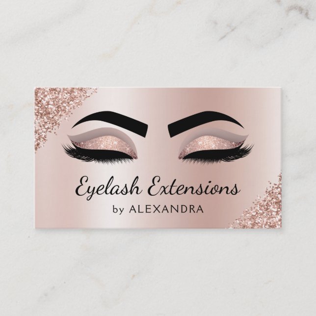 Eyelash Extensions Lashes Glitter Rose Gold Salon Business Card (Front)