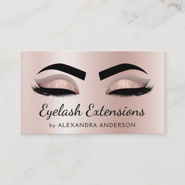 Eyelash Extensions Lashes Glitter Rose Gold Salon Business Card (Front)