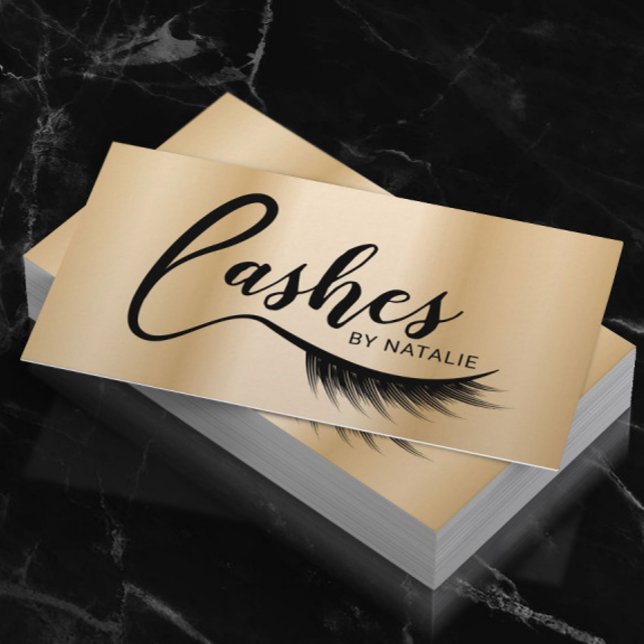 Eyelash Extensions Lashes Typography Gold Salon Business Card (Creator Uploaded)