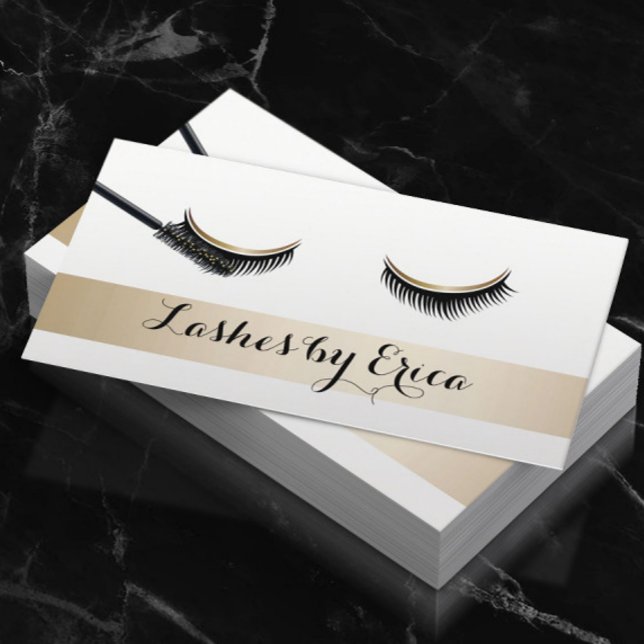 Eyelash Extensions Makeup Artist Gold Stripe Business Card (Creator Uploaded)