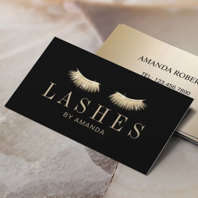Eyelash Extensions Makeup Artist Modern Black Gold Business Card (Creator Uploaded)
