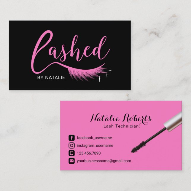 Eyelash Extensions Pink Lashed Beauty Salon Business Card (Front/Back)