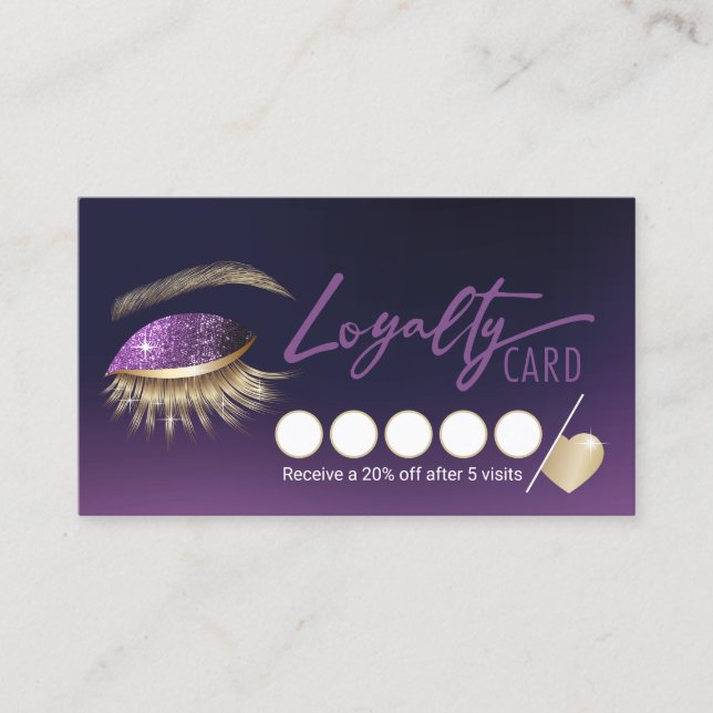 Eyelash Extensions Purple Lash Salon Loyalty Card (Front)