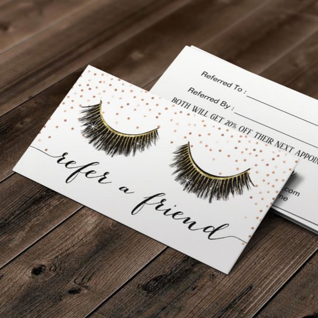 Eyelash Extensions Rose Gold Confetti Beauty Salon Referral Card (Creator Uploaded)