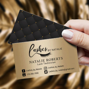 Eyelash Extensions Salon Black & Gold Lashes Logo Business Card