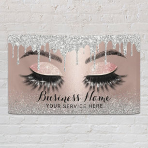 Eyelash Extensions Silver Drips Rose Gold Salon Banner