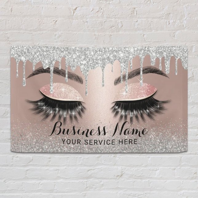 Eyelash Extensions Silver Drips Rose Gold Salon Banner (Creator Uploaded)