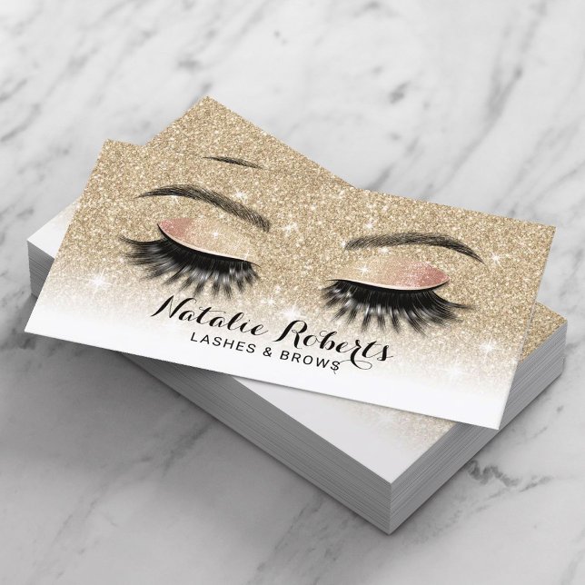 Eyelash Extensions Stylish Gold Glitter Lash Salon Business Card (Creator Uploaded)