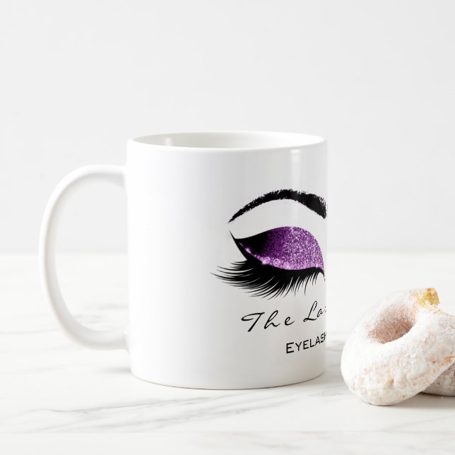 Eyelash Extention Beauty Magenta Purple Glitter Coffee Mug (With Donut)