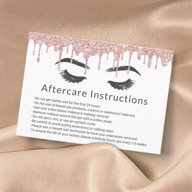 Eyelash Lash Salon Rose Gold Drips Aftercare Business Card (Creator Uploaded)