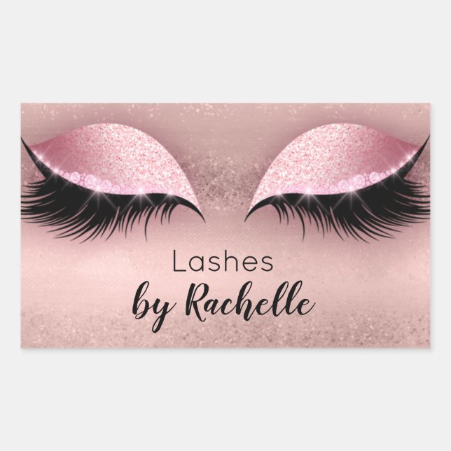 Eyelash Lashes Makeup Blush Pink Rectangular Sticker (Front)