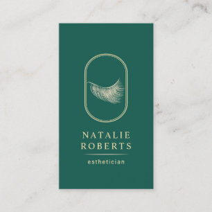 Eyelash Logo Makeup Artist Aesthetician Teal Gold Business Card