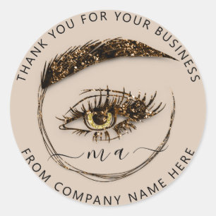 Eyelash Logo Name Holograph Thank Brown Gold Classic Round Sticker