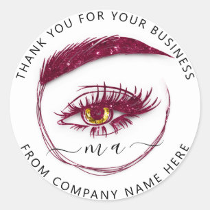 Eyelash Logo Name Holograph Thank Glitter Burgundy Classic Round Sticker