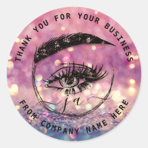 Eyelash Logo Name Web Holograph Thank MonogramPink Classic Round Sticker