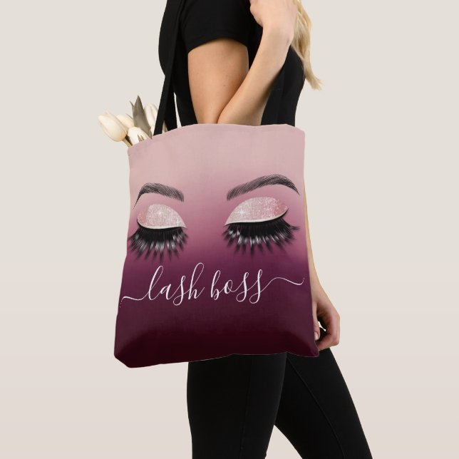 Eyelash Makeup Artist Lash Boss Burgundy Ombre Tote Bag (Close Up)