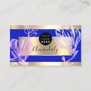 Eyelash Makeup Artist QR Code Logo Floral Blue Business Card