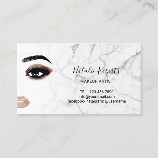 Eyelash Makeup Artist Trendy Marble Beauty Salon Business Card (Front)