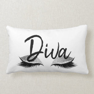 Eyelash Makeup Diva Modern Black and White Lumbar Cushion