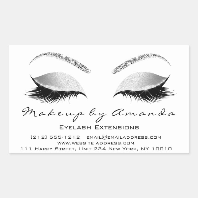 Eyelash Makeup RSVP Beauty White Grey Glitter Rectangular Sticker (Front)