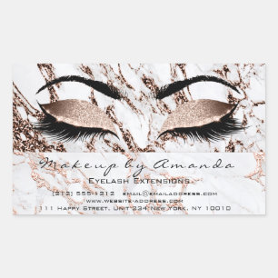 Eyelash Makeup RSVP Copper Marble Rose Gold White Rectangular Sticker