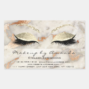 Eyelash Makeup RSVP Coral Marble Rose Grey Glitter Rectangular Sticker