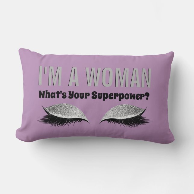 Eyelash Makeup Woman Superpower Quote Lavender Lumbar Cushion (Front)