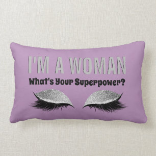 Eyelash Makeup Woman Superpower Quote Lavender Lumbar Cushion