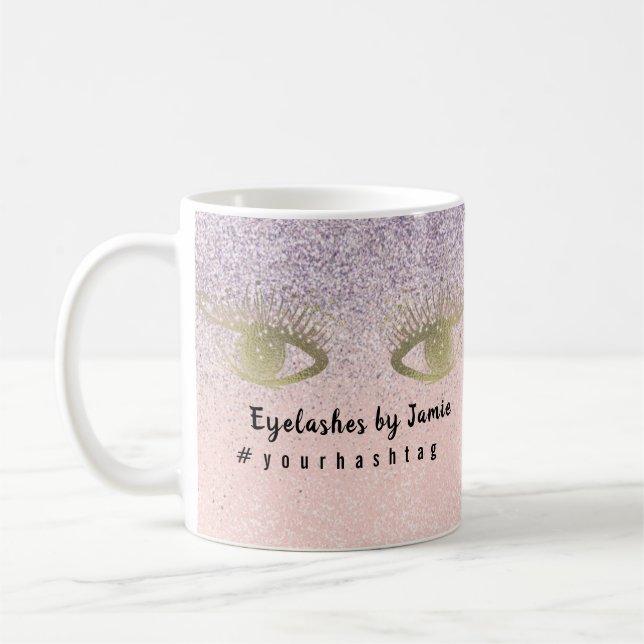 Eyelash Salon Business Glitter Pink Gold Script Coffee Mug (Left)