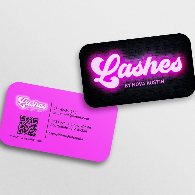 Eyelash Tech Glam Aesthetic Hot Pink QR Code Business Card (Creator Uploaded)