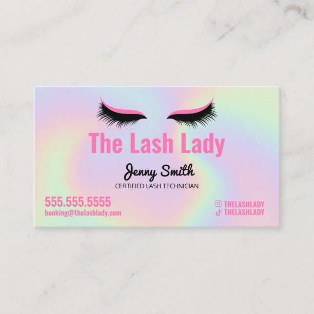 EyeLash Tech Lash Beauty Salon Holographic Rainbow Business Card (Front)