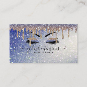 Eyelash Tech Lash Stylist Gold Blue Glitter Drip Business Card
