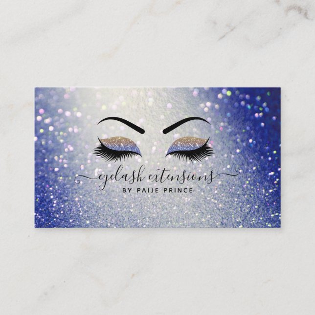 Eyelash Technician Lash Stylist Navy Blue Glitter Business Card (Front)