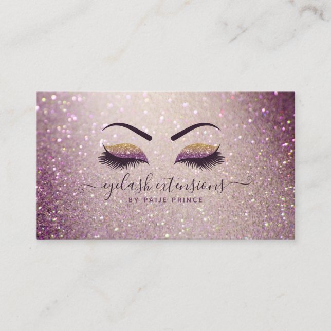 Eyelash Technician Lash Stylist Purple Glitter Business Card (Front)