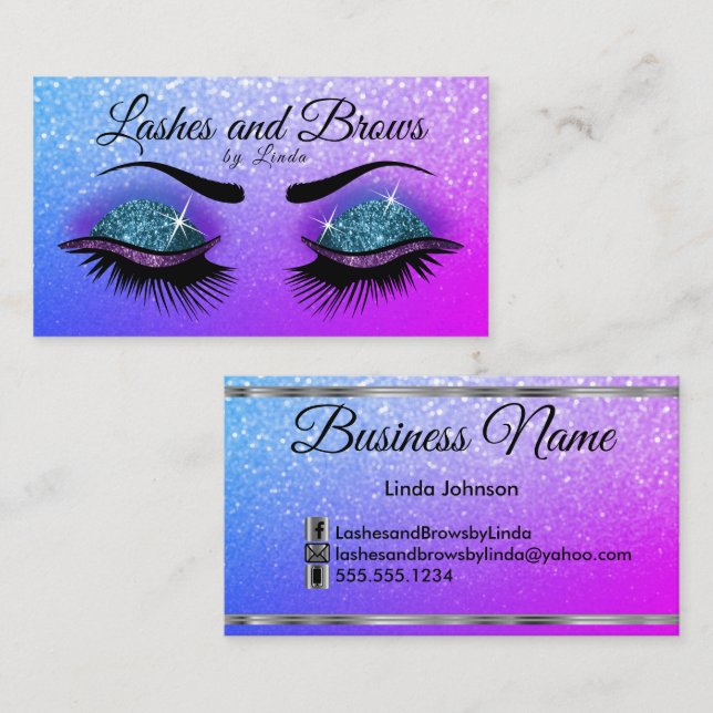 Eyelashes and Brows - Colourful Glitter Business C Business Card (Front/Back)