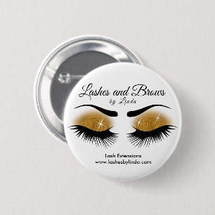 Eyelashes and Brows - Gold 6 Cm Round Badge