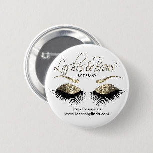 Eyelashes and Brows - Gold 6 Cm Round Badge