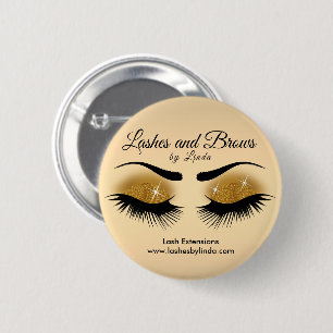 Eyelashes and Brows - Gold Glitter 6 Cm Round Badge
